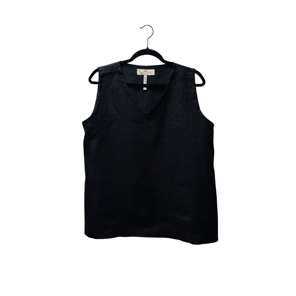 Crown Linen Designs L Black Linen Tank Top Lagenlook Staple Capsule Minimalist